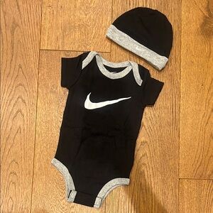 Nike Black and Gray Bodysuit with Swoosh Logo